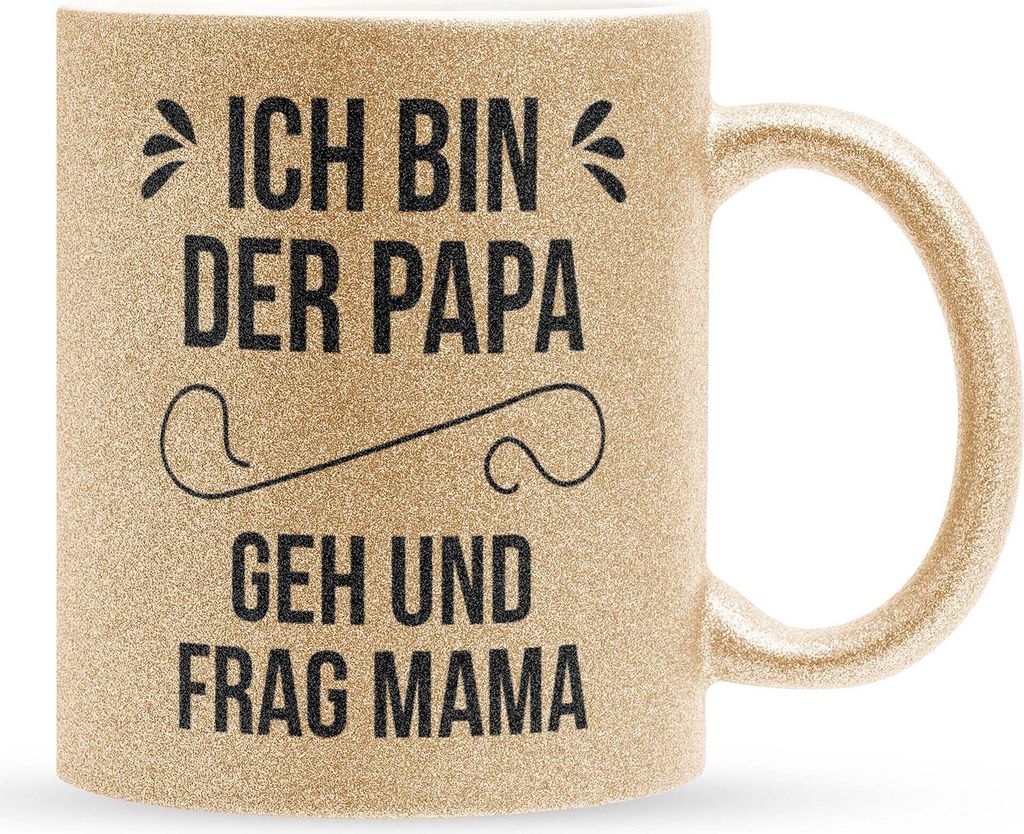 22Feels Glitzertasse Gold Papa Geschenk Vatertag Vater Geburtstag Kaffeetasse Männer Weihnachten Haferl Geschenkidee Bürotasse