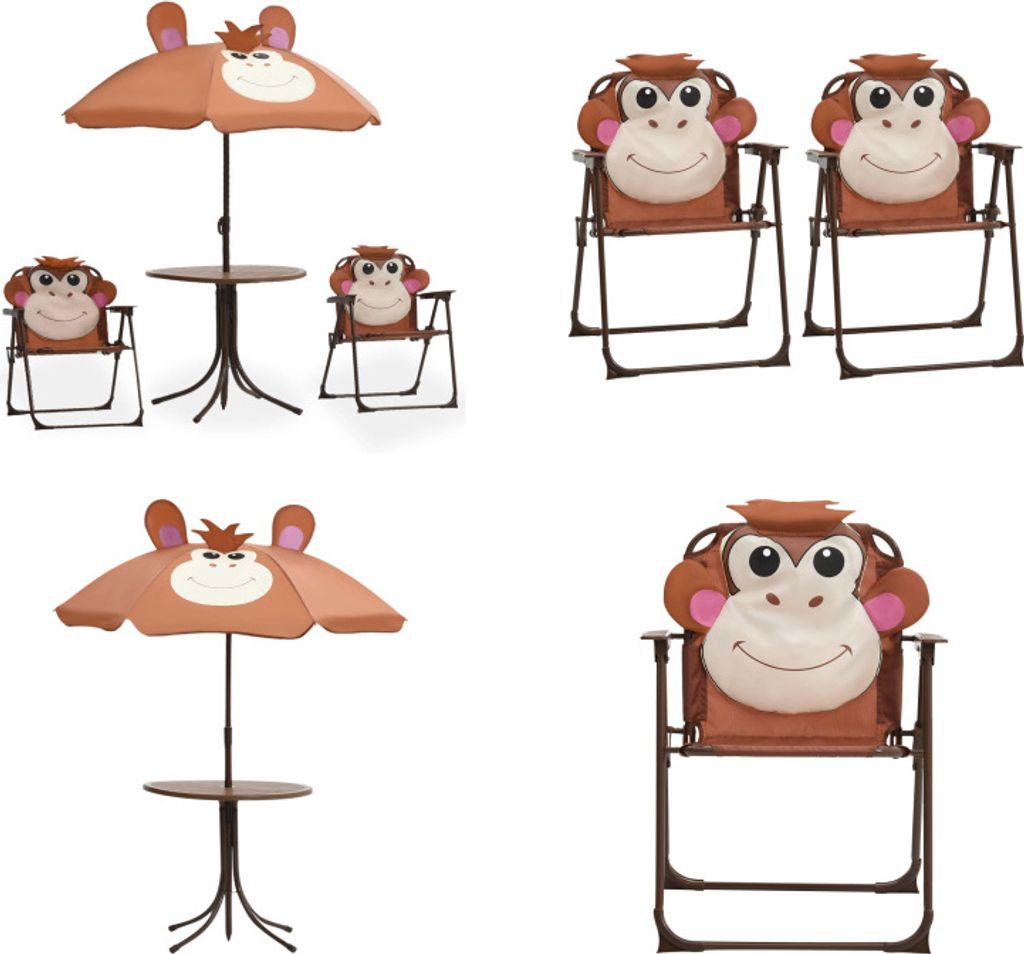 vidaXL 3 tlg. Garten Bistro Set für Kinder mit Sonnenschirm Braun - Gartenmöbel Set - Gartenmöbel Sets - Gartentisch - Gartentische