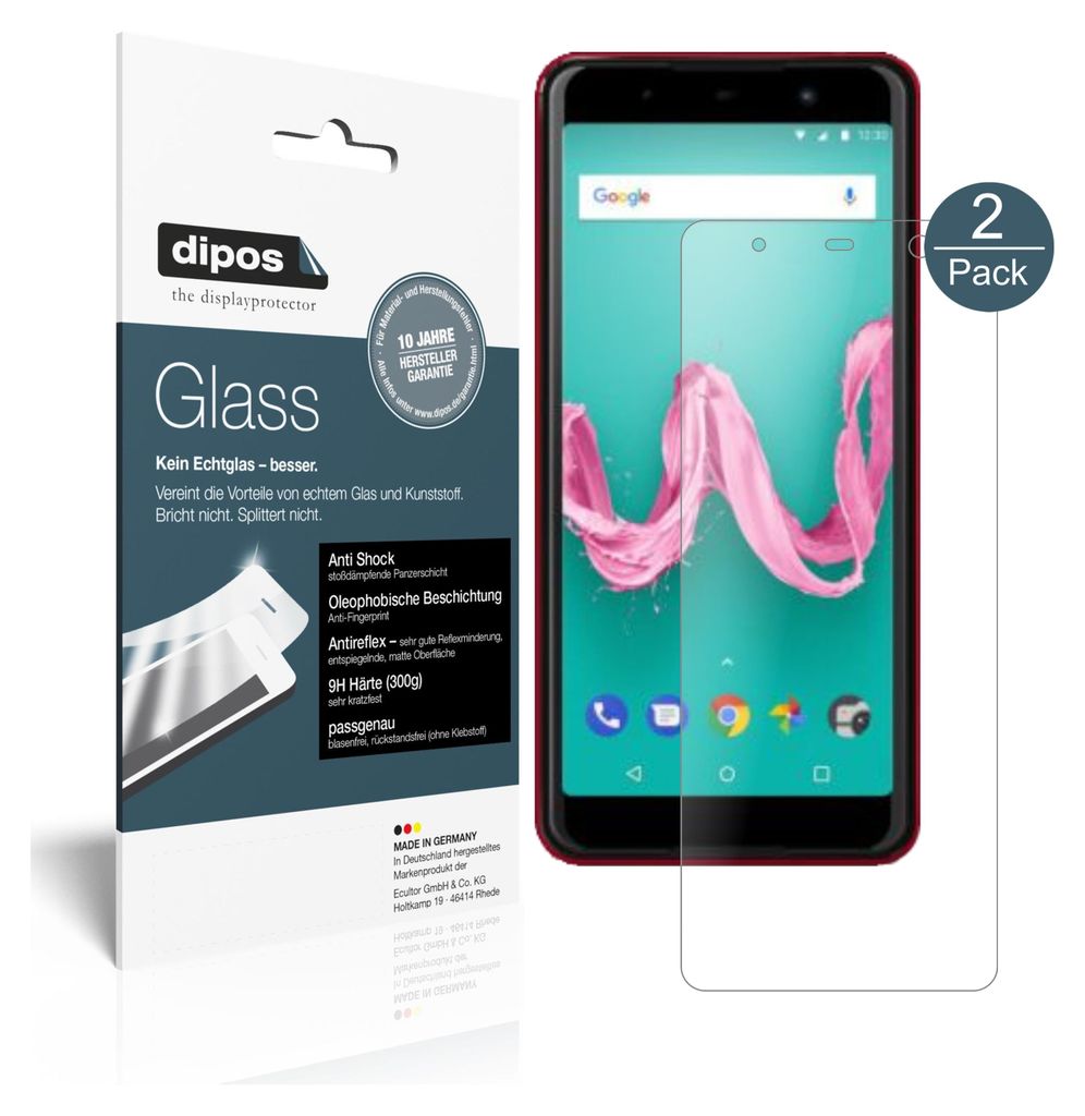 2x Schutzfolie für Wiko Lenny 5 matt - Anti-Shock 9H Folie dipos Glass