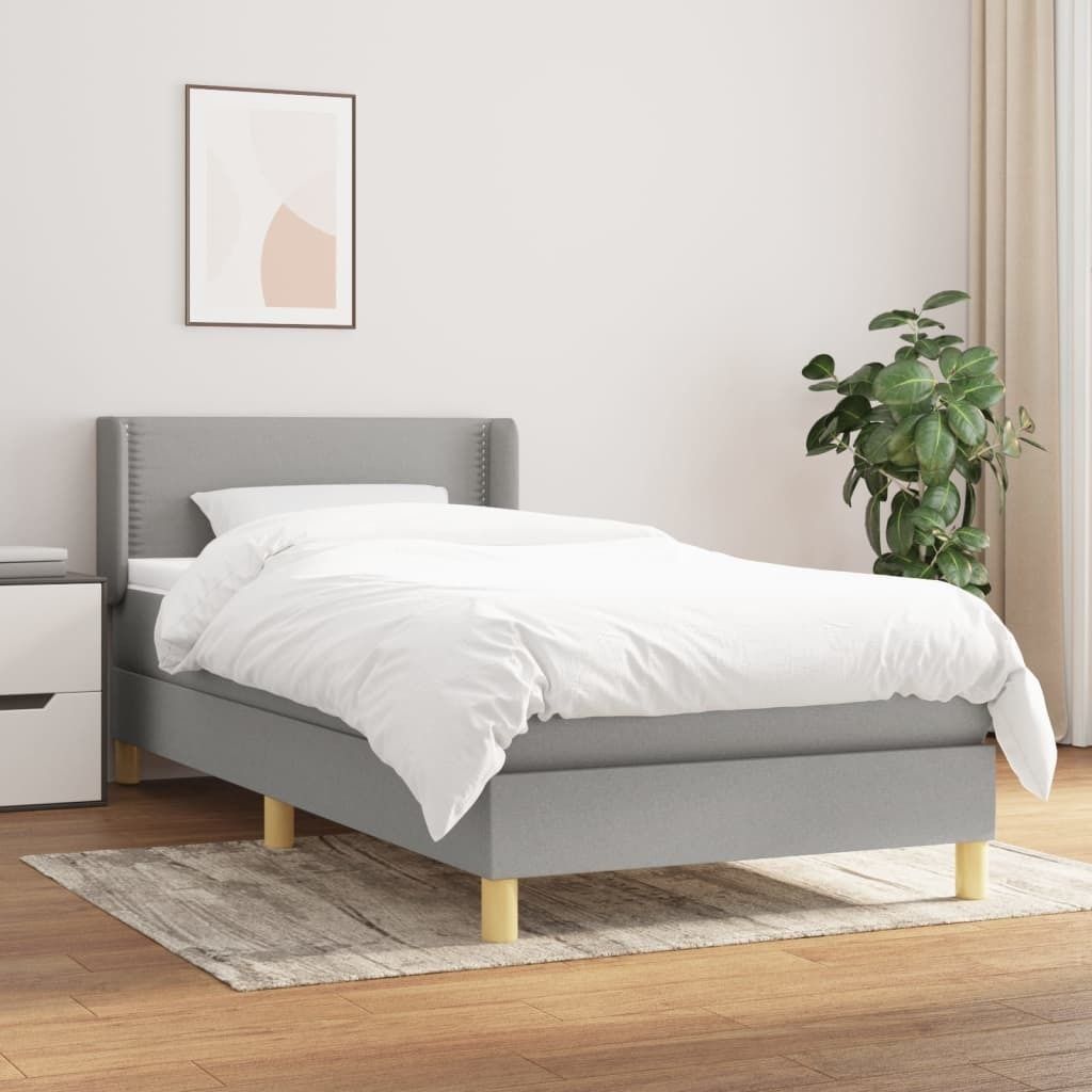 The Living Store Boxspringbett mit Matratze Hellgrau 100x200 cm Stoff