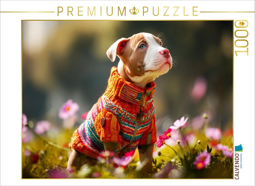 CALVENDO Puzzle American Pit Bull Welpe | 1000 Teile Lege-Größe 64x48cm Foto-Puzzle für glückliche Stunden