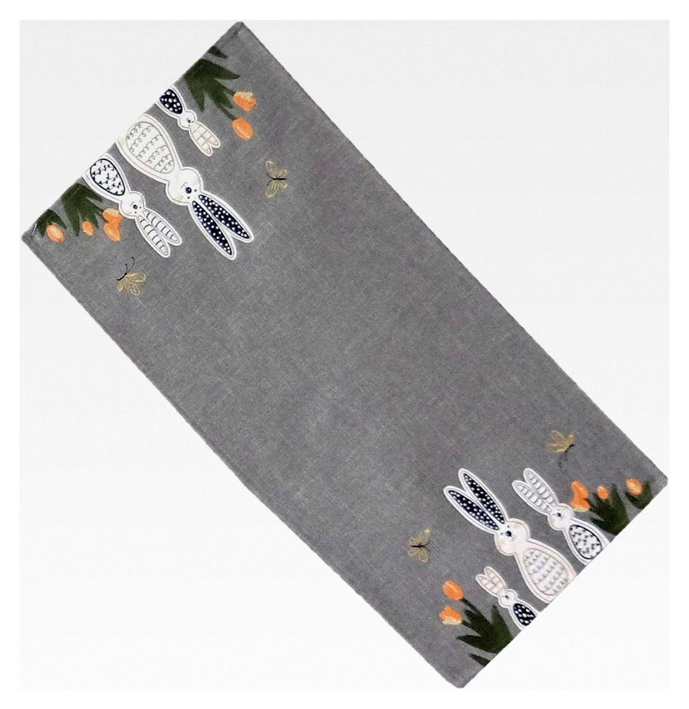 Tischläufer 40 x 85 cm mit Stickerei Osterhasen grau