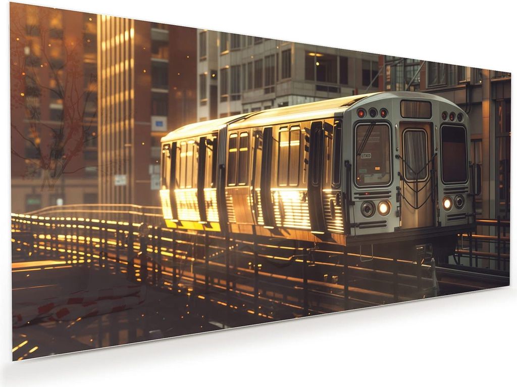 Glasbild 120x60cm in XXL für Wohnzimmer, Schlafzimmer Motiv Stadtzug Sonnenuntergang