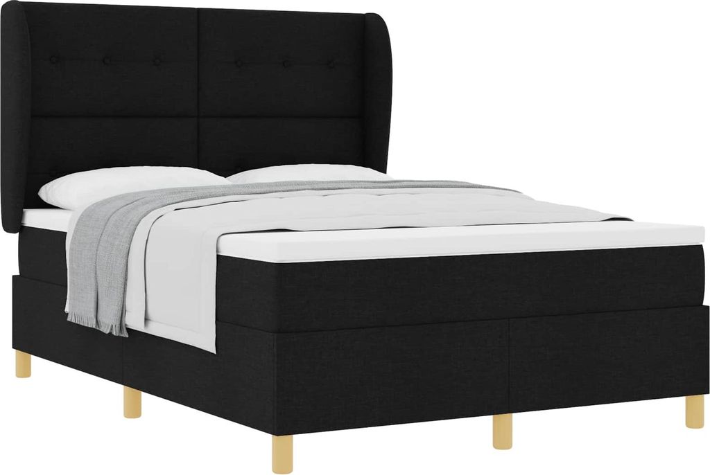 vidaXL Boxspringbett mit Matratze Schwarz 200 x 140 cm Stoff
