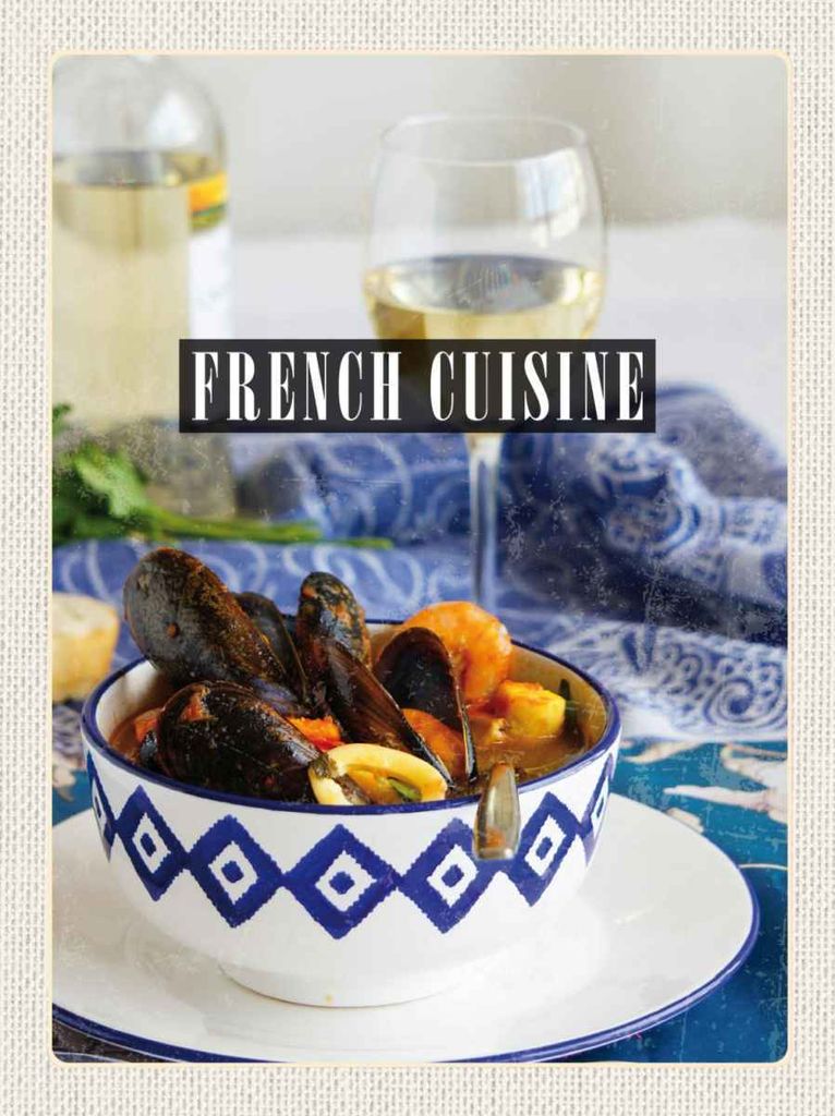 vianmo Holzschild 30x20 cm French Cuisine Meeresfrüchte Wein Bildmotiv Reisemotiv Abenteuer Reisen