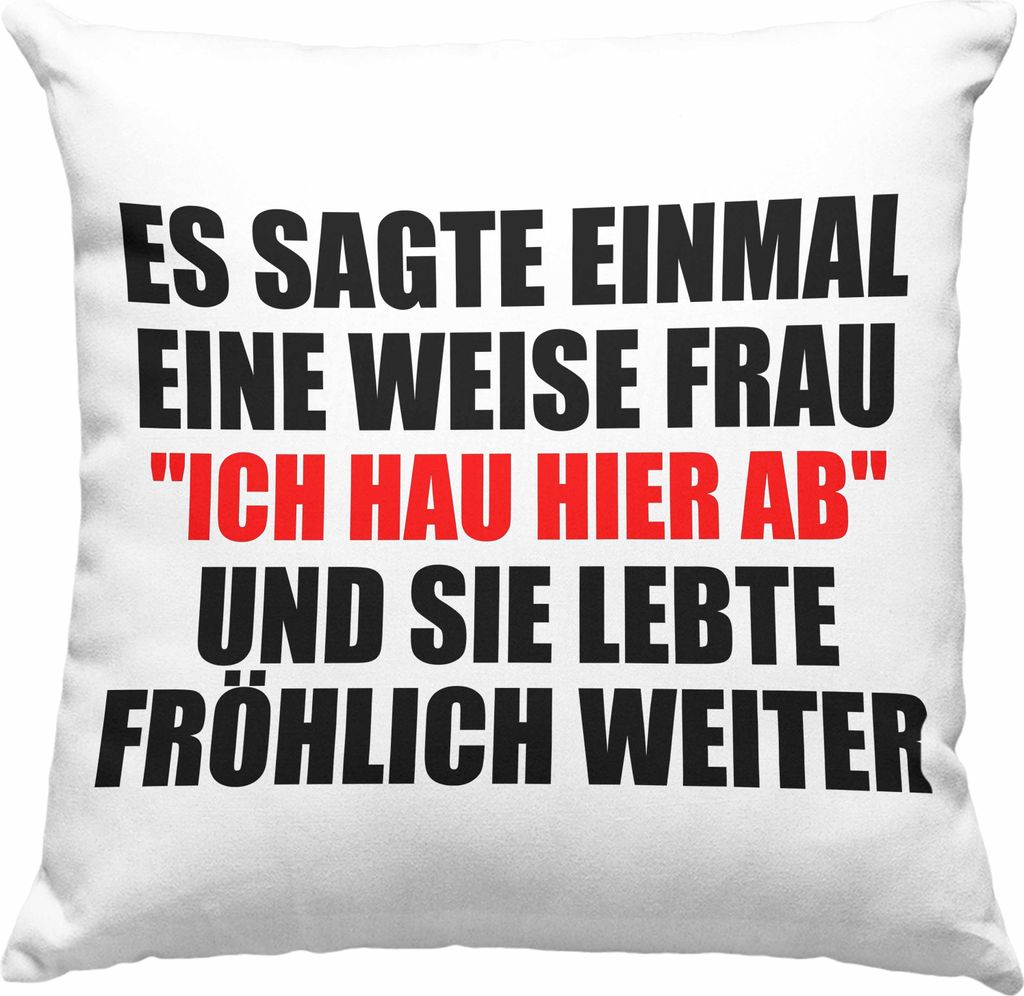 Trendation - Jobwechsel Deko-Kissen mit Füllung 40x40 Geschenk Kollegin Lustig Abschiedsgeschenk Sprüche - Ich Hau Hier Ab (Blau)