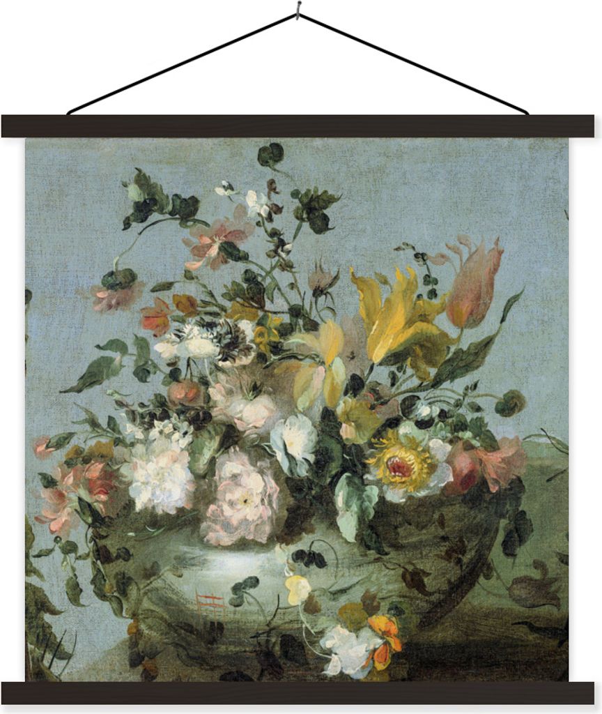 MuchoWow Textilposter Blumen - Alte Meister - Barock 90x90 cm mit schwarzem Rahmen - Magnetisches