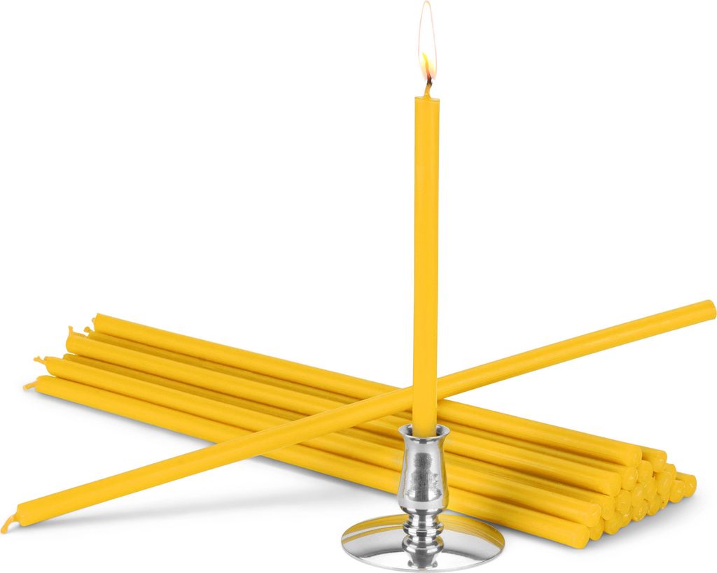 Kerzenhalter mit Festtagkerzen gelb Tropffrei L 25cm Premium Paraffinwachs 40050