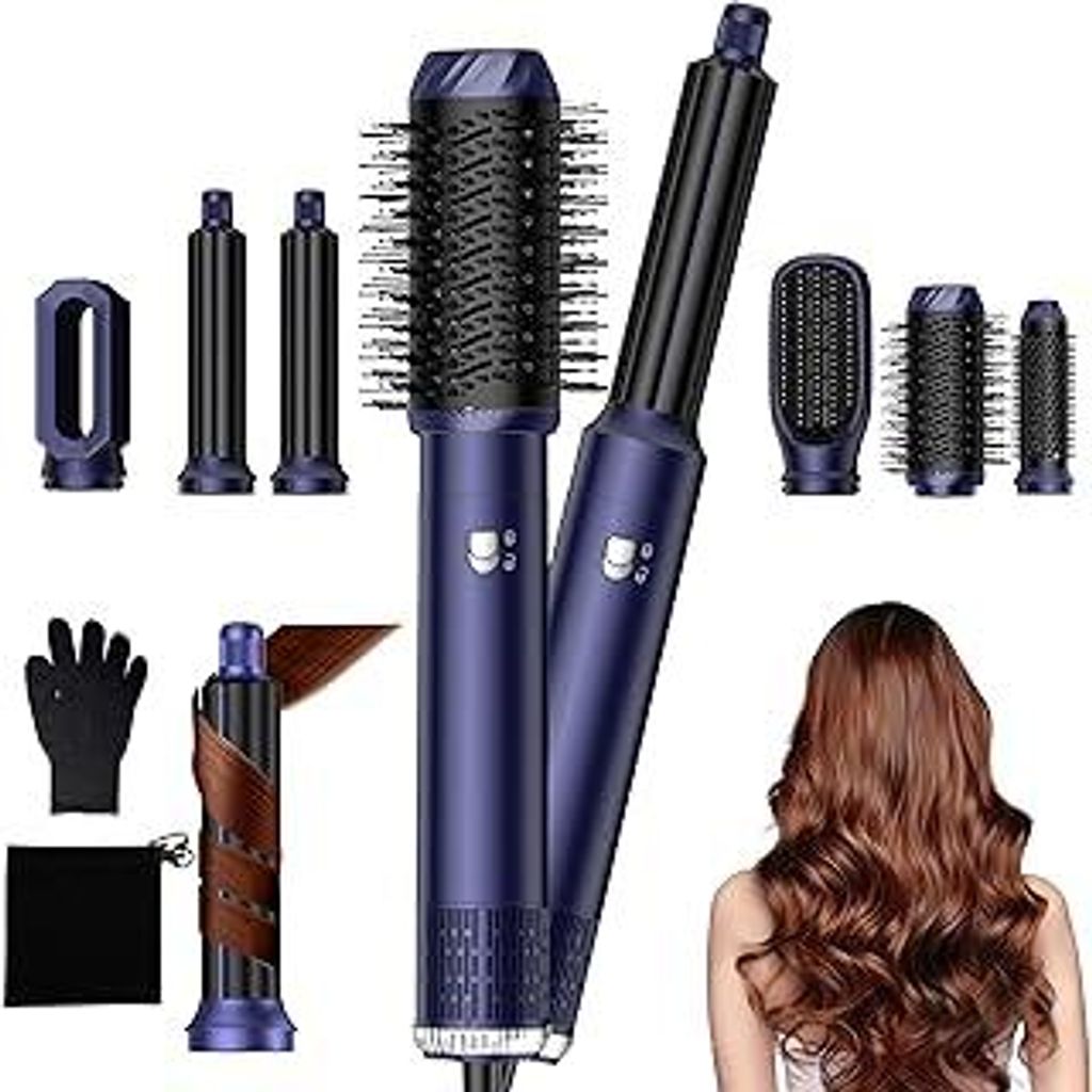 Hairstyler 6 in 1 Airbrush Haarstyler | Pro Air Styler Set - 1000W Rundbürstenföhn, Air Curler, Warmluftbürste, Föhnbürste, Haartrockner, Glä...