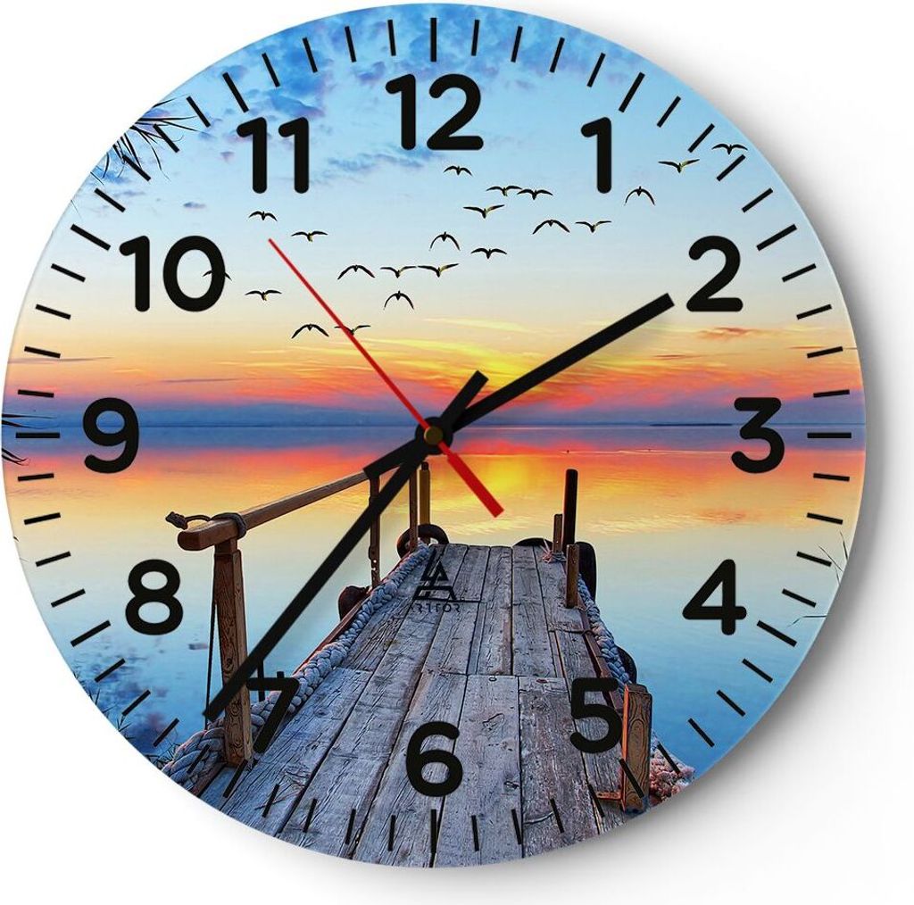 Wanduhr - Rund - Glasuhr - Brücke See - 40x40cm - Schleichendes Uhrwerk - Lautlos - zum Aufhängen bereit - Dekoration Modern - Wanddekoration aus...