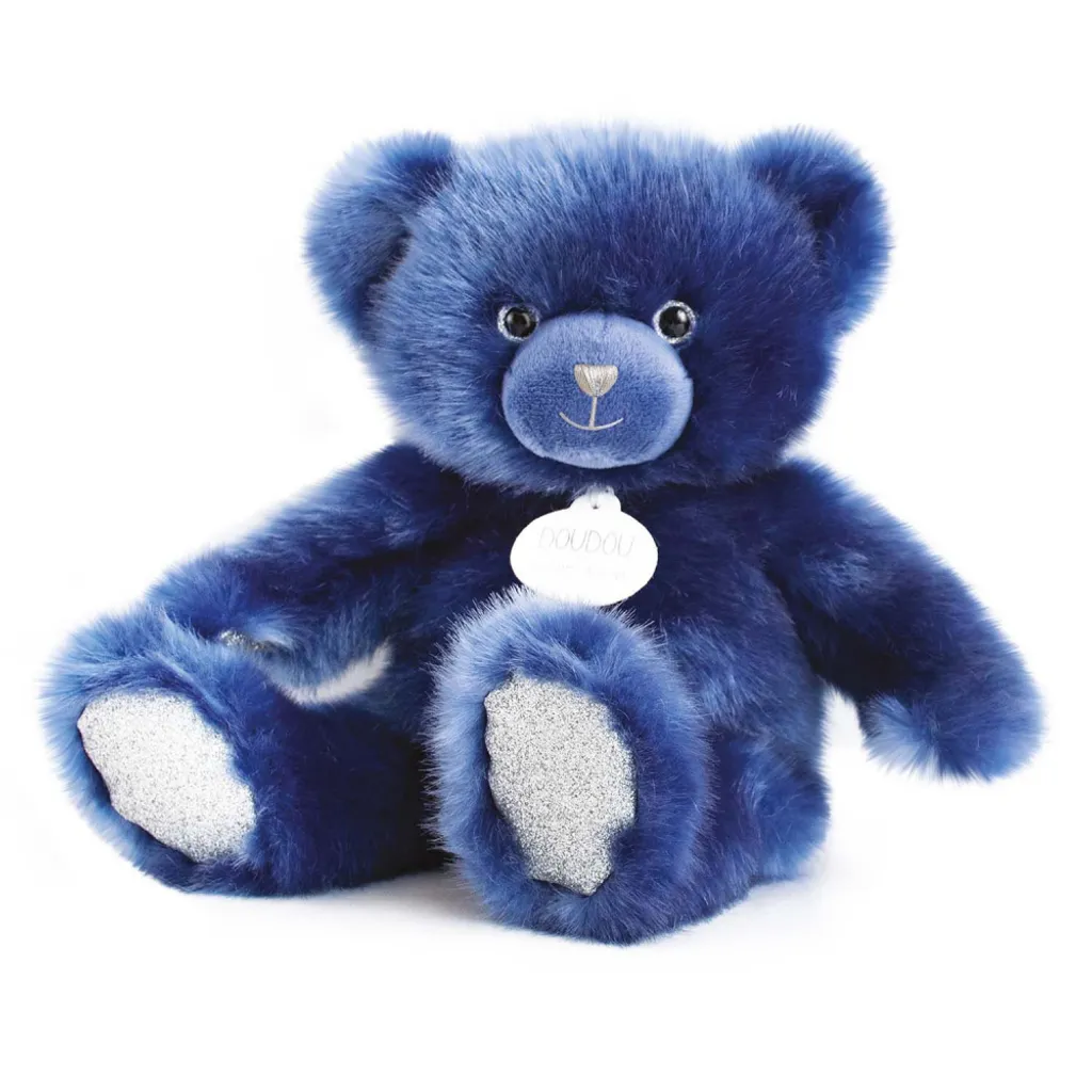 Ours en peluche bleu 30 cm : le doudou pour apaiser les nuits de bébé
