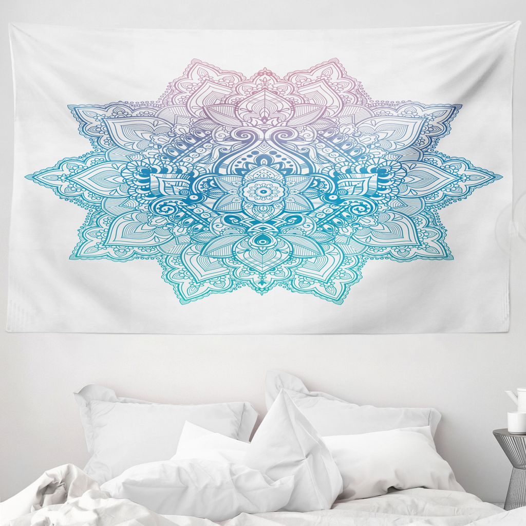 ABAKUHAUS Lotus Wandteppich, Paisley-Motiv Bohem Art aus Weiches Mikrofaser Stoff Waschbar ohne Verblassen Digitaldruck, 230 x 140 cm, Lila Hellblau