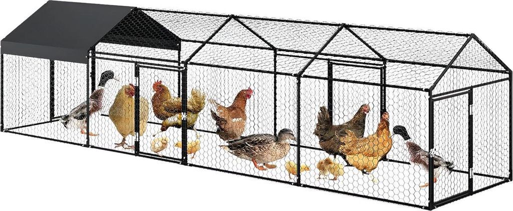 Metall Hühnergehege 4 × 1 × 1 m – Hühnerstall mit UV-beständiger wasserdichter Abdeckung, schwarz, Außengehege für Hühner, Enten und Klei...