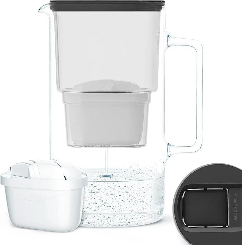 Carafe filtrante en verre pour eau du robinet - 3 Litres anti-tartre noir