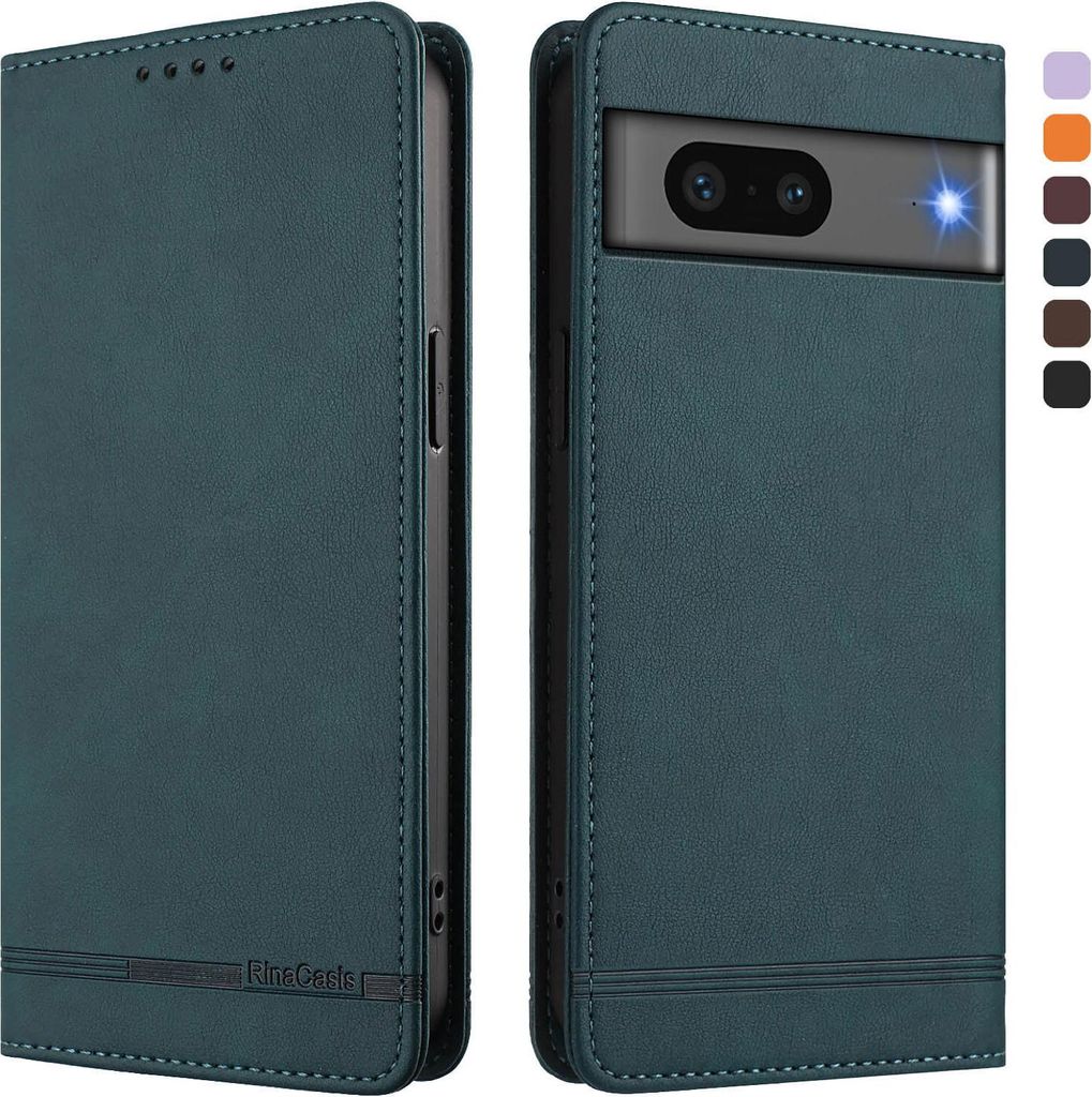 Hülle für Google Pixel 7, Retro Kunstleder Ständer Klapphülle mit Kartenfächer und Magnetische Grün