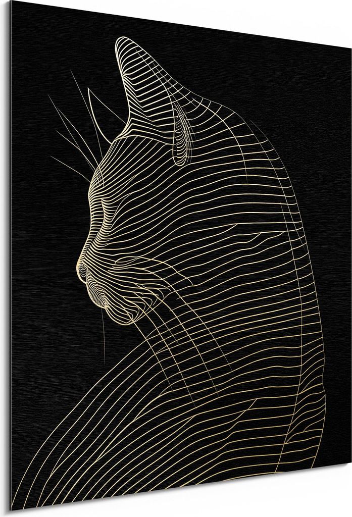 DEQORI Alu-Dibond Bild Gold 30x30 cm 'Konturen der Katze' Wandbild Metall dünn Design