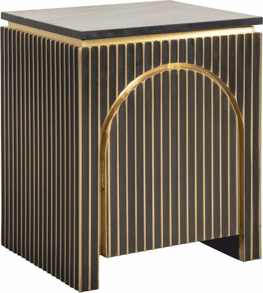 Casa Padrino Luxus Nachttisch mit Tür und Marmorplatte Schwarz / Gold H. 60 cm