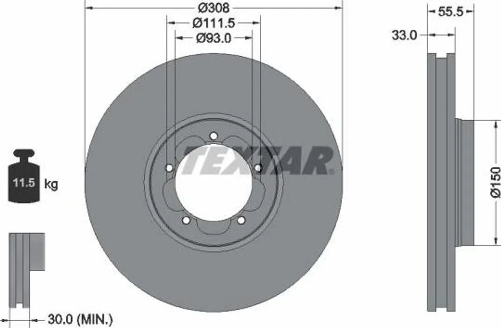 Disque de frein ventilé avant TEXTAR pour utilitaire Ford Transit