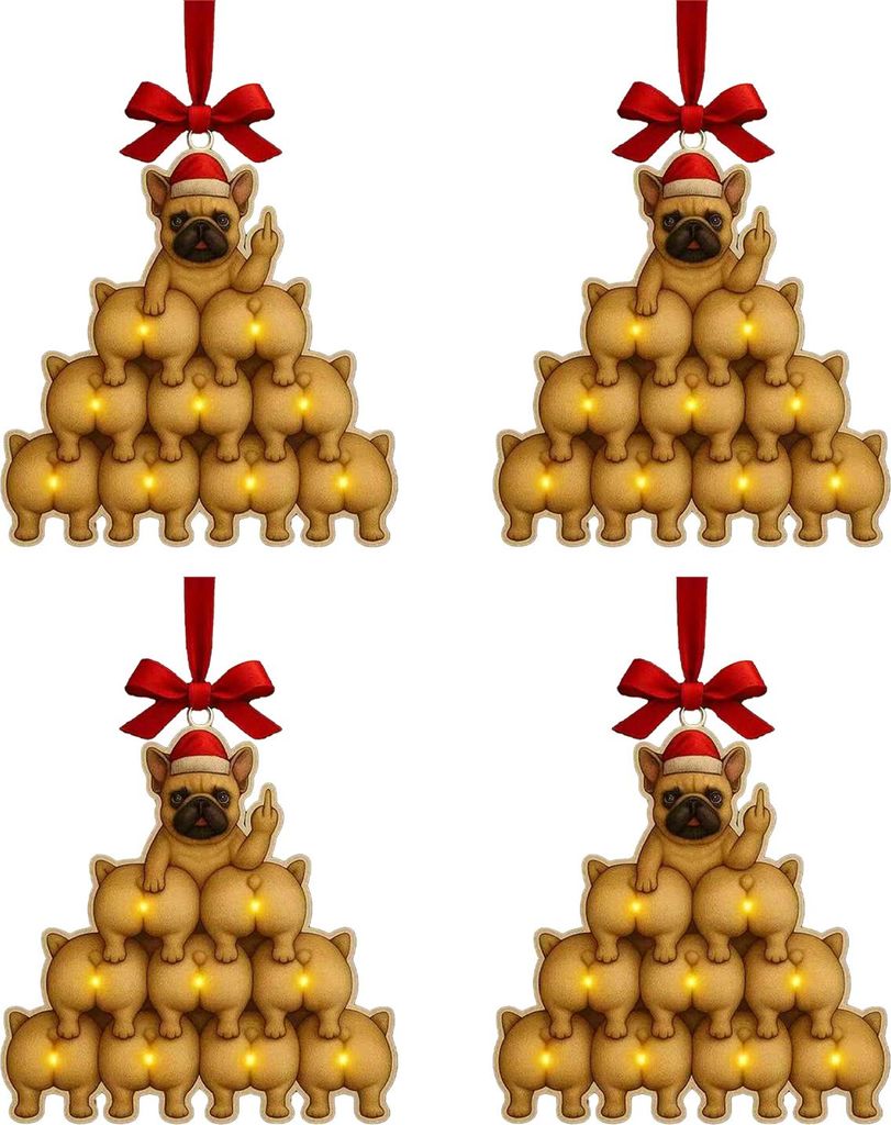 1/2/3/4 Stück Weihnachts-Acryl-Bulldoggen-Hängedekoration für Auto-Rückspiegel, Weihnachtsbaum, 2D, flach, Weihnachtsmannmütze, Hunde-Hängeor...