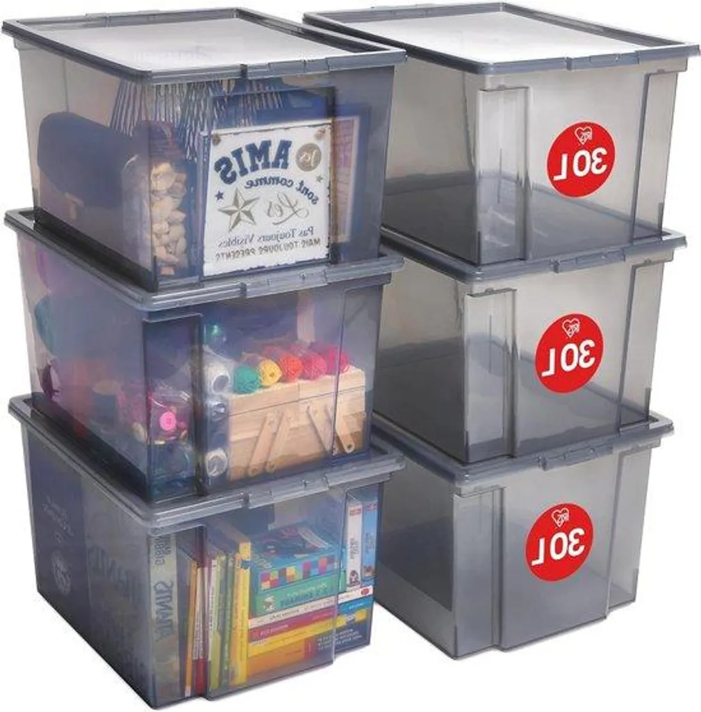 Gagnez de la place avec le bac de rangement 30L empilable gris Grau