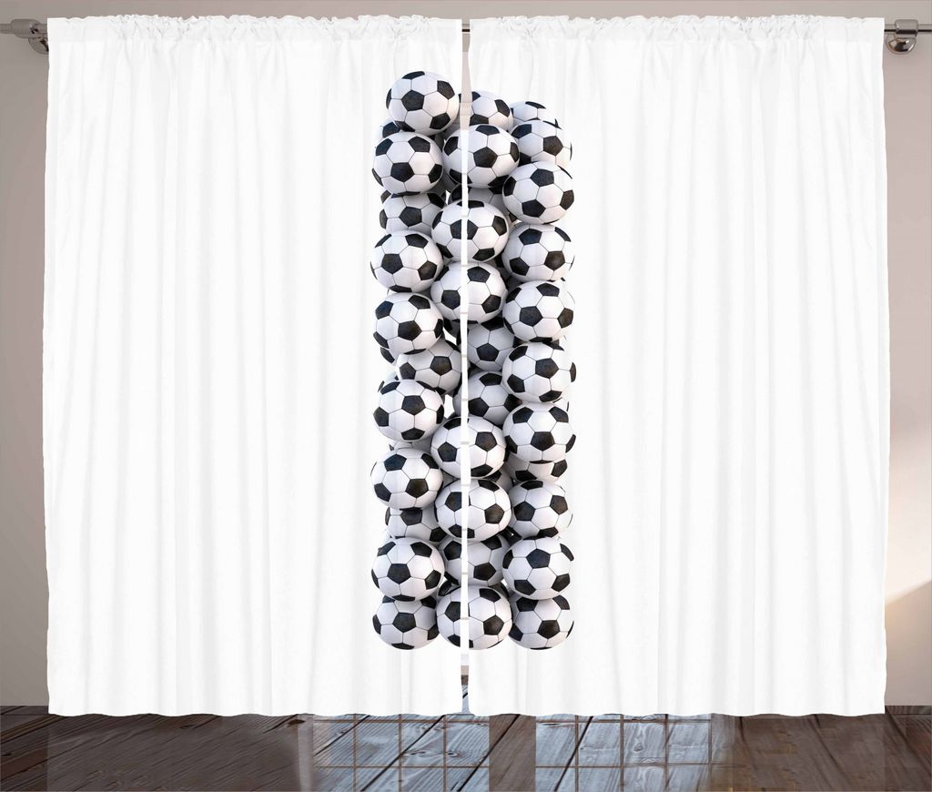 ABAKUHAUS Buchstabe I Rustikaler Gardine, Sportgeräte, Schlafzimmer Kräuselband Vorhang mit Schlaufen und Haken, 280 x 245 cm, Schwarz und weiß