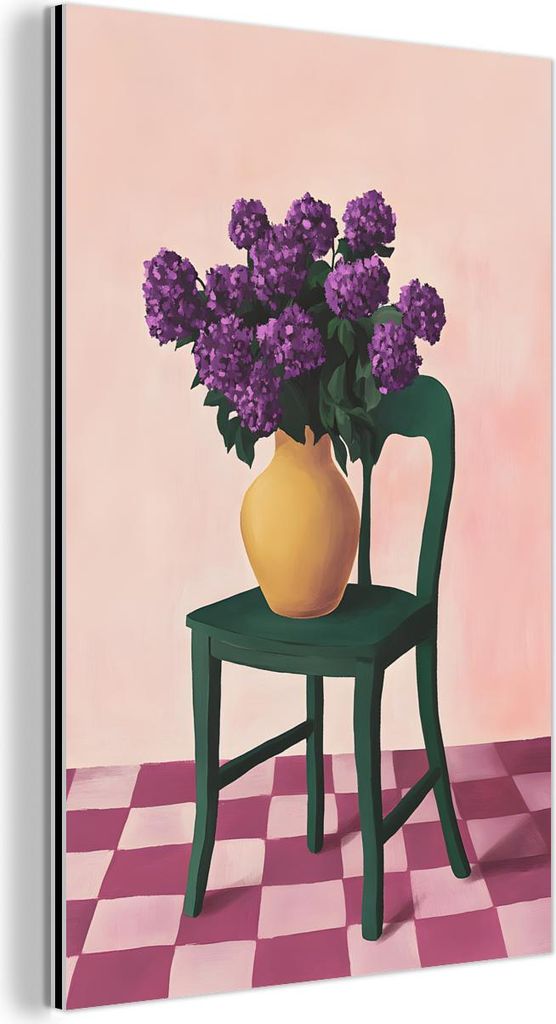 MuchoWow Wanddekoration Metall Metallbild Wandkunst 40x60 cm Stuhl - Vase - Blumen - Blockiert MuchoWow Aluminium Gemälde - Wanddekoration aus Alu...