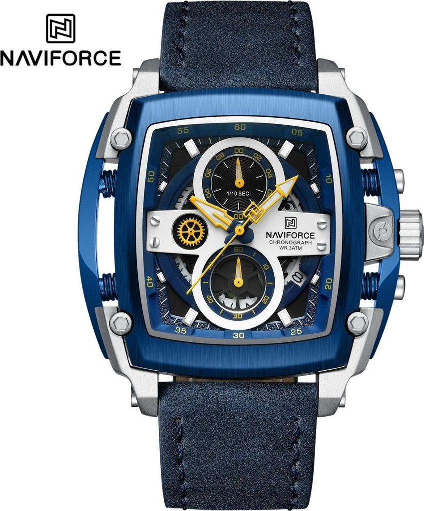 NAVIFORCE TU-38627 Herren Uhr - Blau/Silber Chronograph mit Lederarmband KP38627