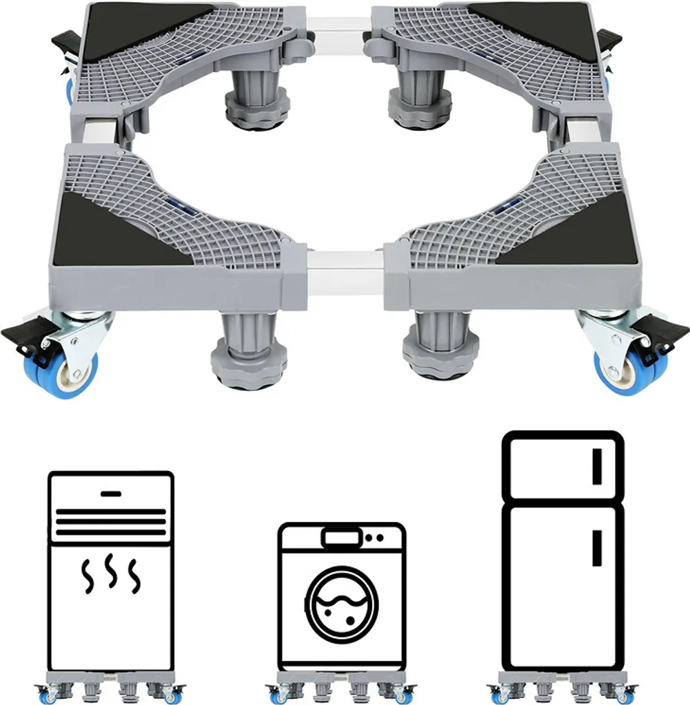 Hengda Socle Lave-linge avec 4 Roues Doubles et 8 Pieds Réglables 350kg