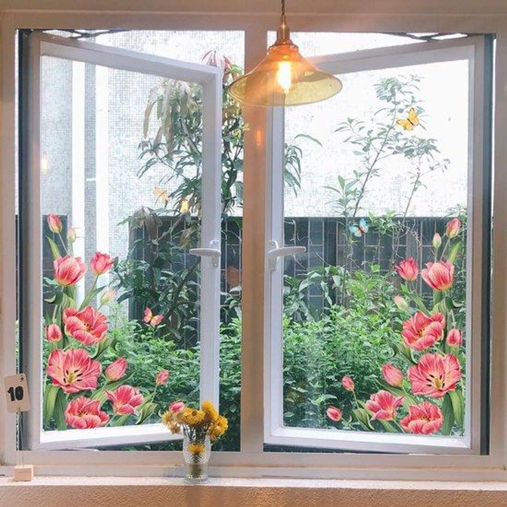 Selbstklebende Wandsticker Blumen rote Tulpen (60x44 cm) für Wohnzimmer Schlafzimmer Badzimmer Küche Wanddekoration