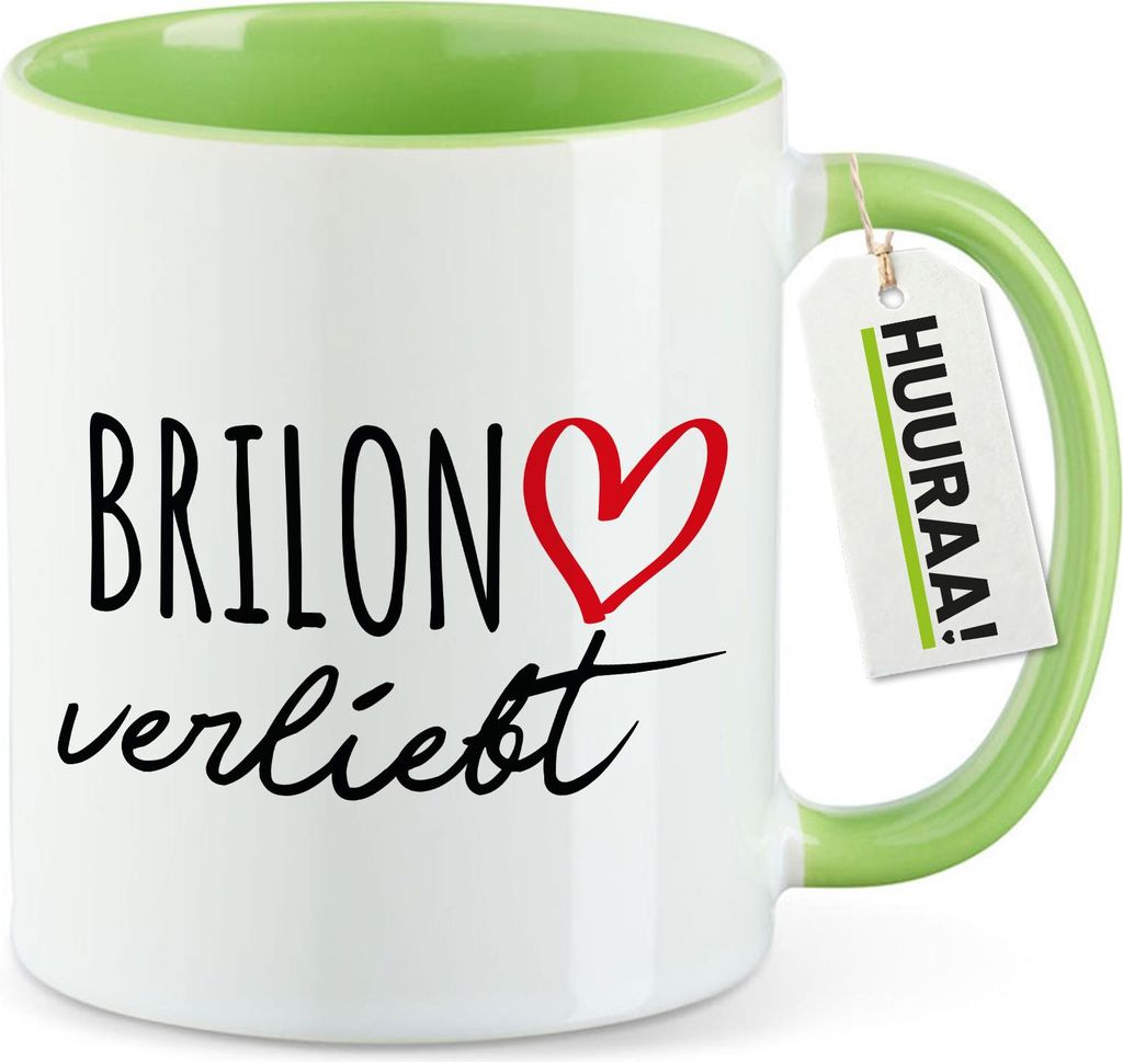 Huuraa Kaffeetasse Brilon verliebt 330ml Grün Keramik Kaffeebecher Geschenkidee