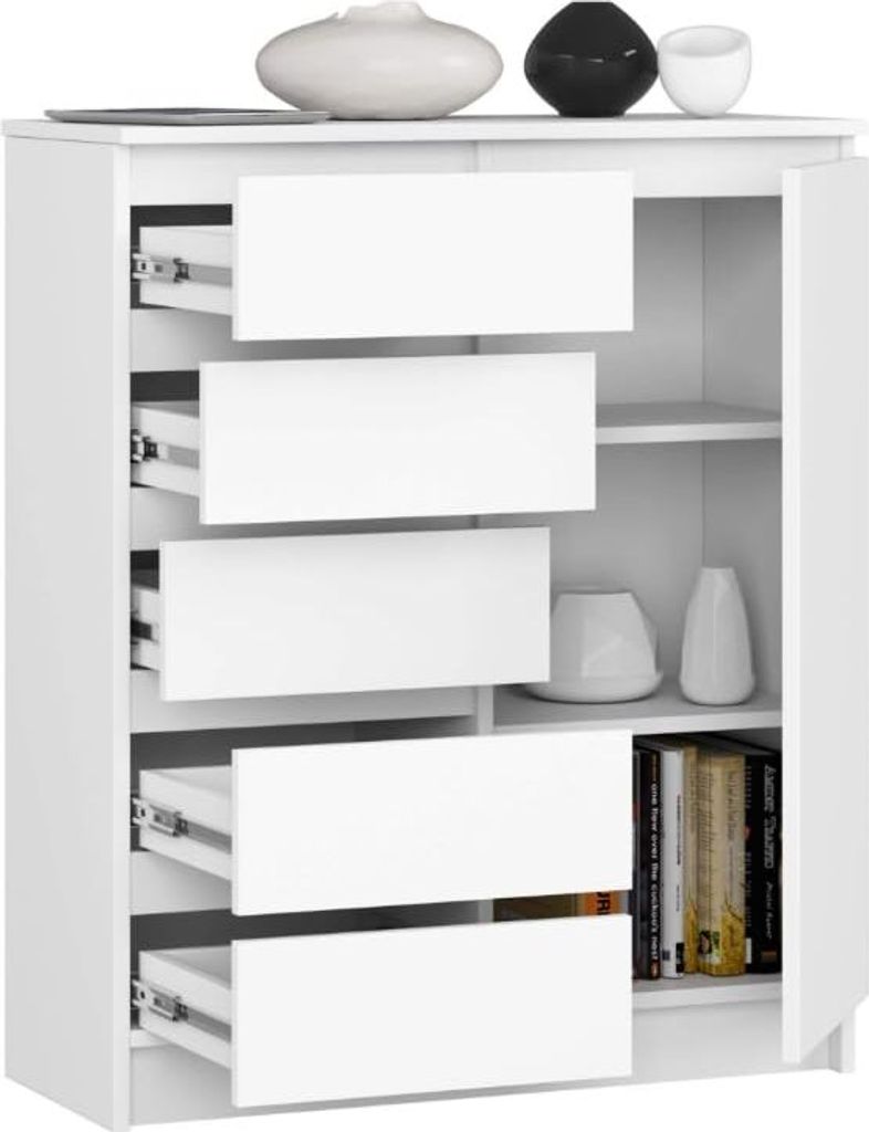BDW - Kommode 5 Schubladen, Wohnzimmer, Flur 80x97x35, Weiss