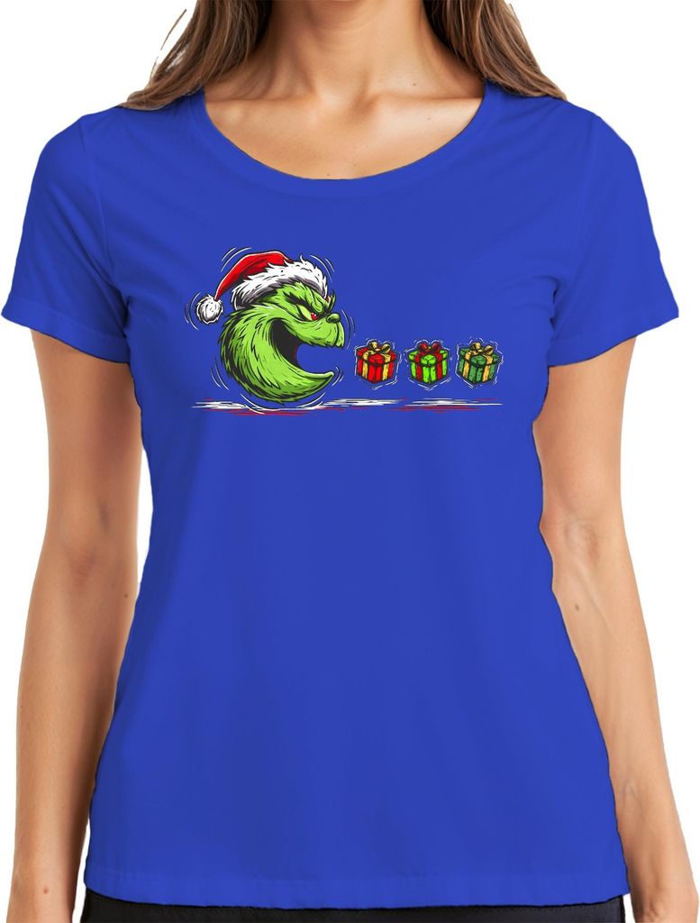 Grinch Gesicht Geschenke Weihnachten böse lustig Vintage Damen T-Shirt, Blau, XXL
