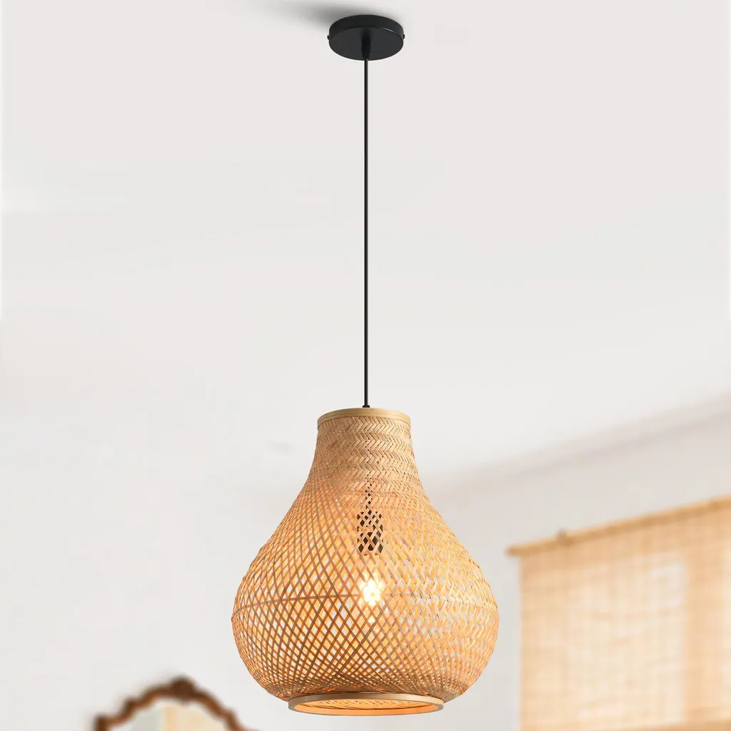 Lustre suspension en bambou tressé main pour décoration bohème
