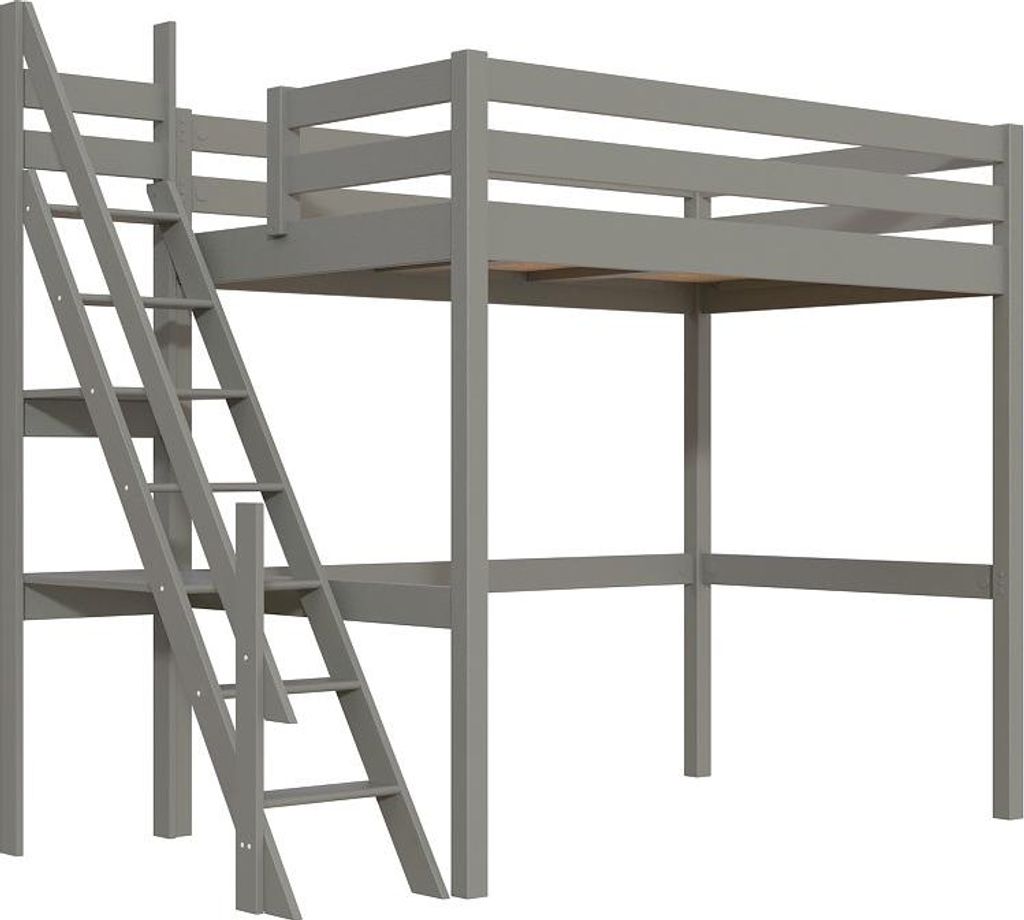 Hochbett holz Sylvia 120x200 mit Müllertreppe - Grau