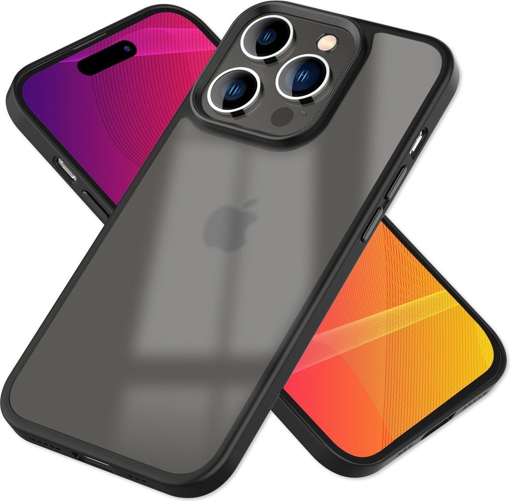 Hybrid Hülle für iPhone 14 Pro - Matt Durchscheinend Hard Cover Silikon Rahmen Schwarz