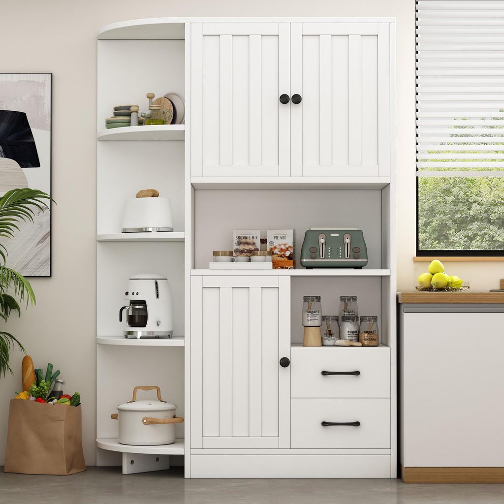 Eckkleiderschrank Weiß 104×35×155 cm mit 3 Türen, 2 Schubladen & Regalen