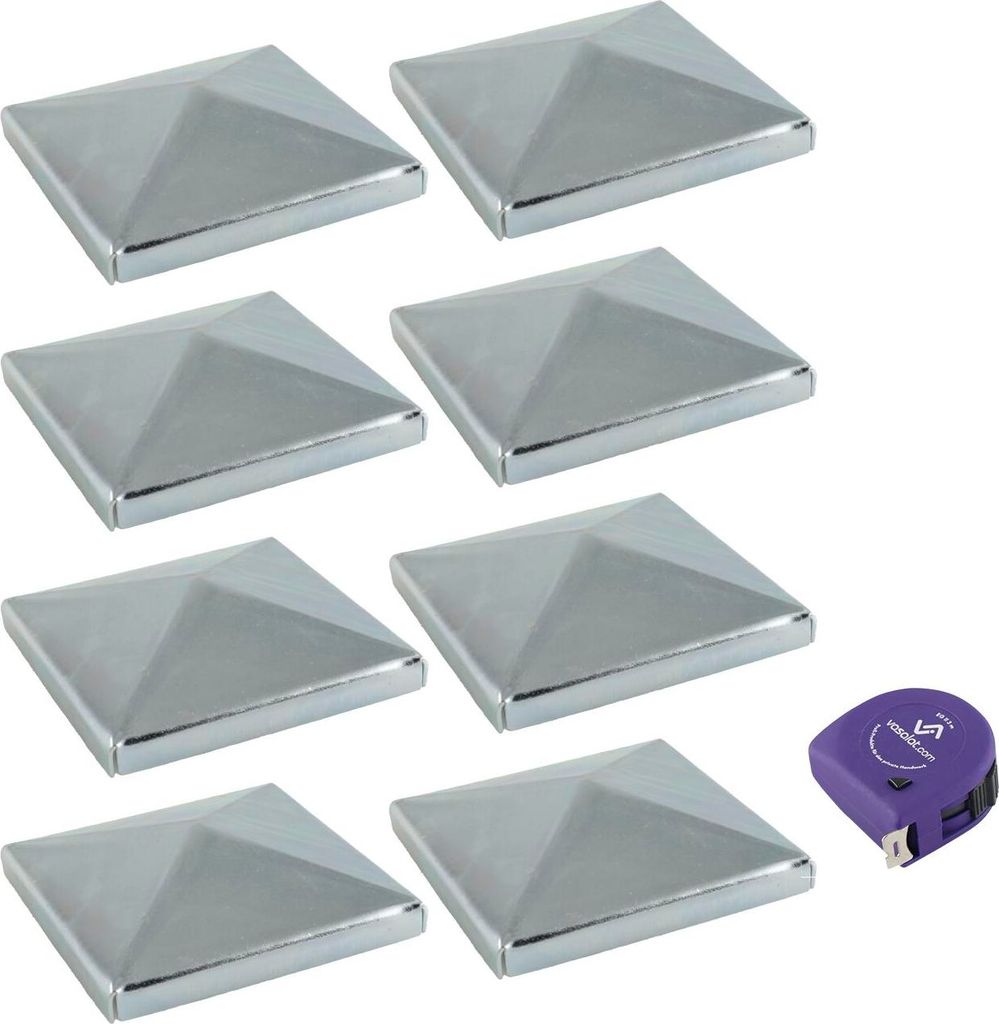 vasalat Pfostenkappe 10x10 cm - Pfosten Abdeckkappen - Pfostenabdeckung Stahl verzinkt - 8 Stück