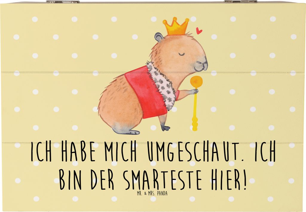 Mr. & Mrs. Panda Geschenkbox Capybara König 22 x 15 cm - Gelb Pastell - Geschenk, kiste holz, schatztruhe, Box, Schatzkiste, Lustige Sprüche, mit...