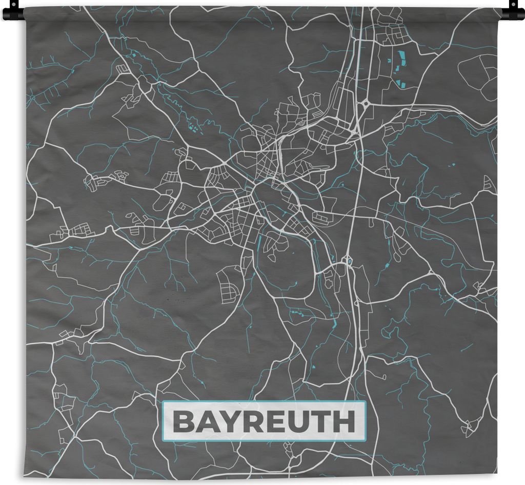 MuchoWow Wandteppich Wandbehang Stadtplan - Deutschland - Blau - Bayreuth - Karte 150x150 cm Tapisserie Dekoration Wandtuch - Wohnaccessoires - M...