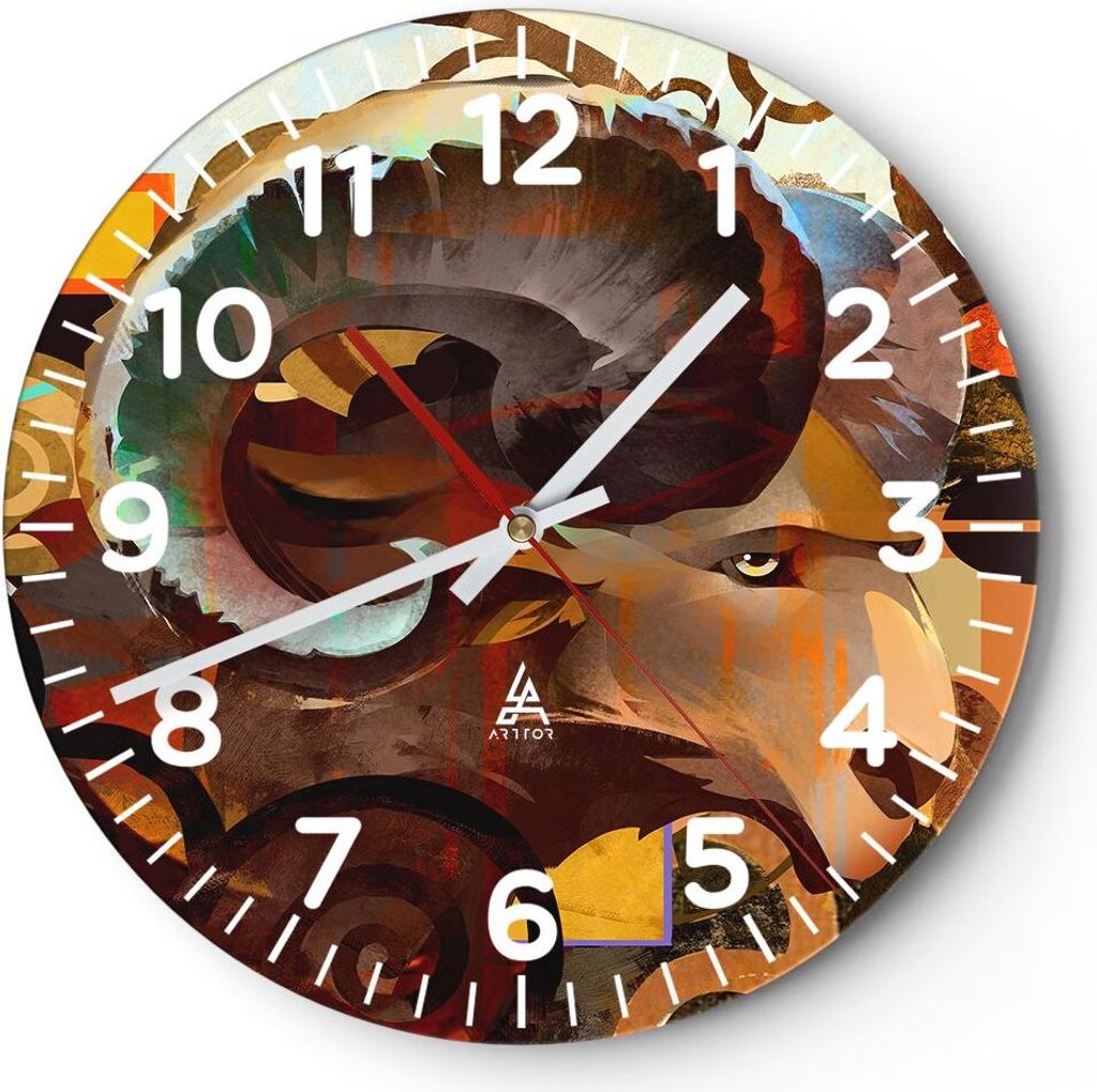 Wanduhr - Rund - Glasuhr - Tier Abstraktion - 40x40cm - Schleichendes Uhrwerk - Lautlos - zum Aufhängen bereit - Dekoration Modern - Wanddekoratio...