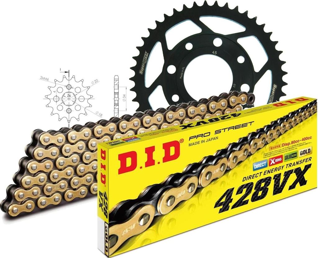 DID Kit Stahl Kompatibel mit DAELIM VJ125 Roadsport R 08-12/VJ125 ... 14-45-130 DID428VX(G&B) Endlos