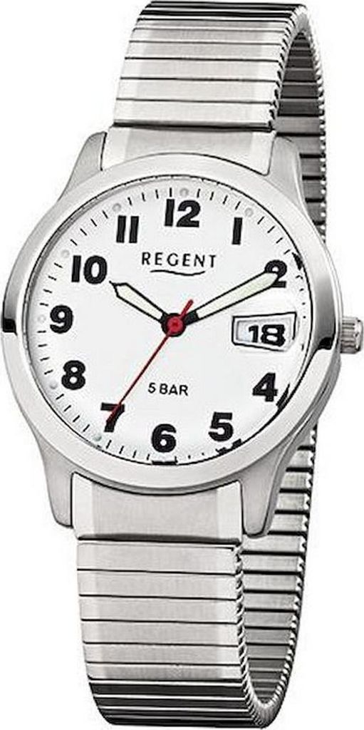 REGENT F-897 Herrenuhr Edelstahl 37 mm Weiß Zugband 5 BAR