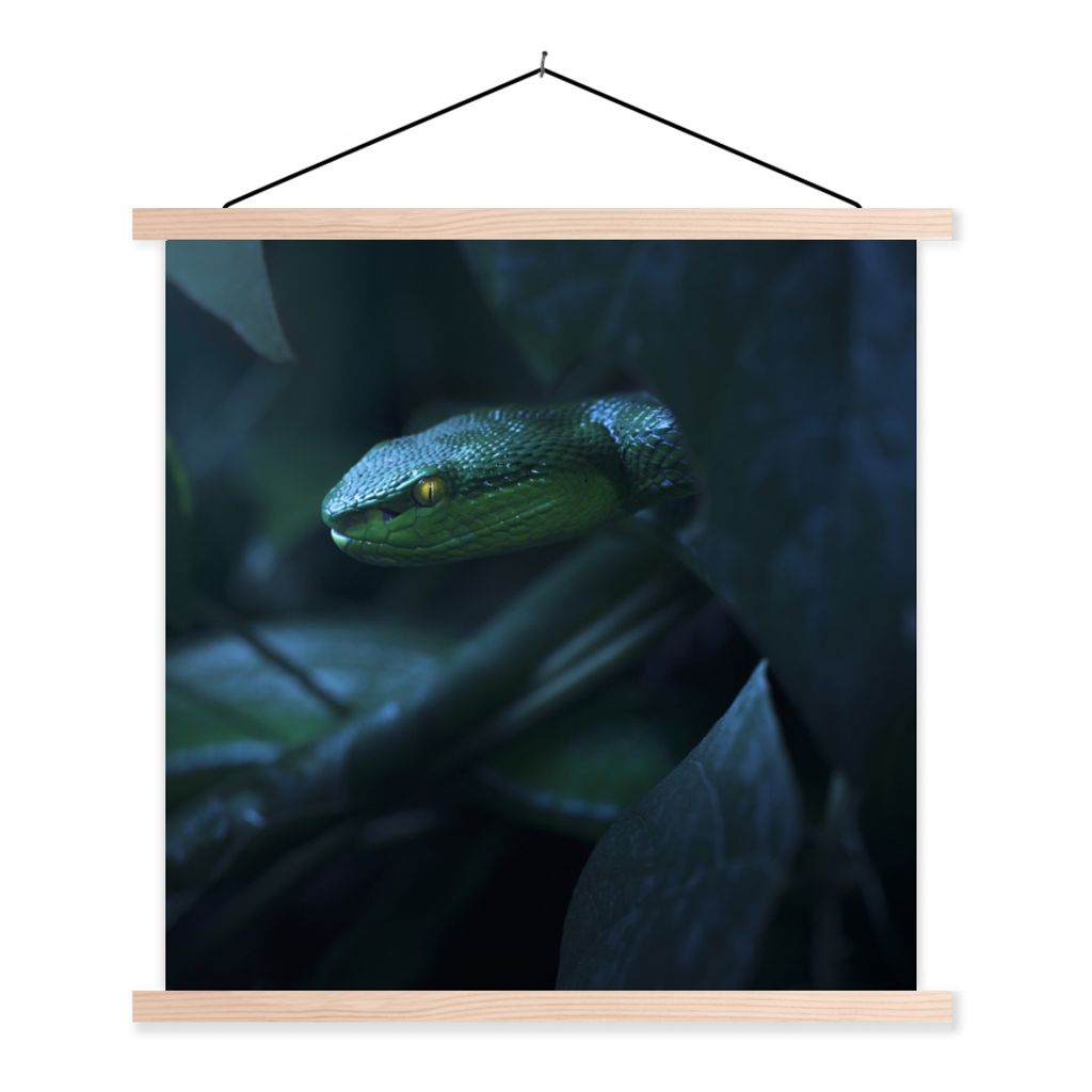 MuchoWow Textilposter Schlange - Makro - Holz 120x120 cm mit holzfarbenen Rahmen - Textil-Poster