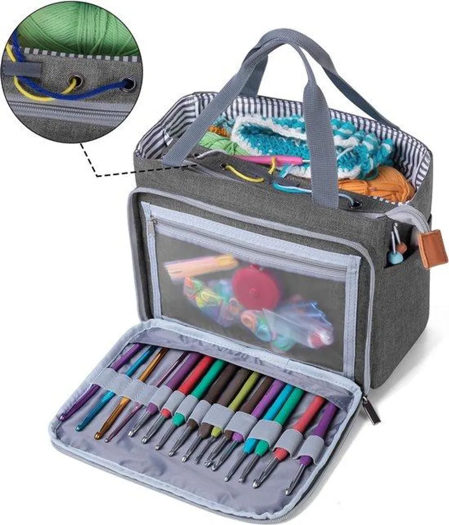 Trousse tricot grise : fini les fils emmêlés grâce au bol de rangement