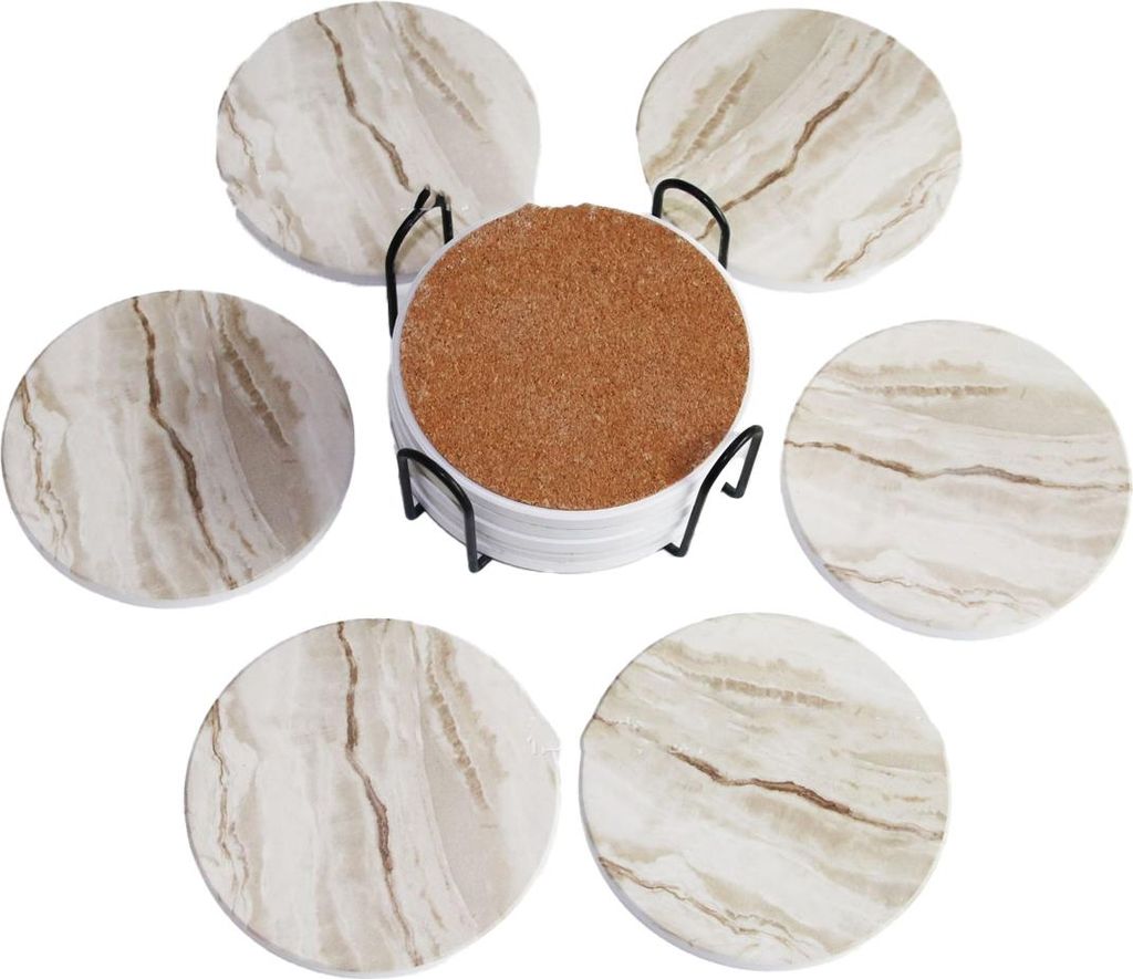 Untersetzer für Getränke, saugfähige Keramik-Untersetzer mit Metallständer, Marmoroptik, Platzsets für Tassen und Tische, 6er-Set