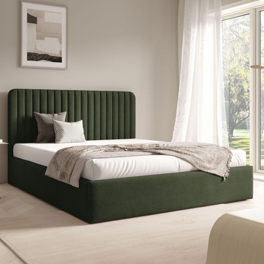 FURNISTAR Polster BEA II mit kasten 160x200|Doppel mit Stauraum und Lattenrost|Boxspring-Optik|ohne Matratze|Schlafzimmer - Dunkelgrün