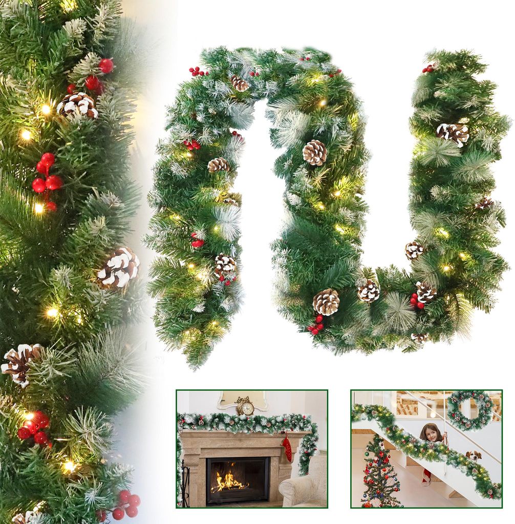 XMTECH 800cm Weihnachtsgirlande mit Beleuchtung, Tannengirlande künstlich ,Girlande Weihnachtsdeko für Weihnachten, Treppen, Kamine