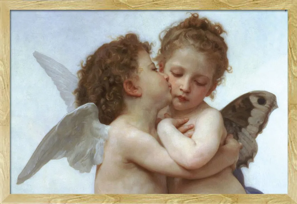 Affiche Bouguereau L'Amour et Psyché avec Cadre Shinsuke Maxi Hêtre 61x91
