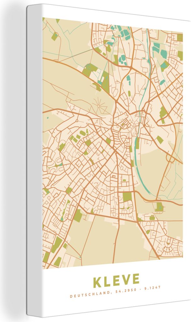 OneMillionCanvasses - Leinwandbilder - 90x140 cm, Karte - Kleve - Stadtplan - Vintage, Wandbilder Kunstdruck Wanddekoration - Foto auf Leinwand -...