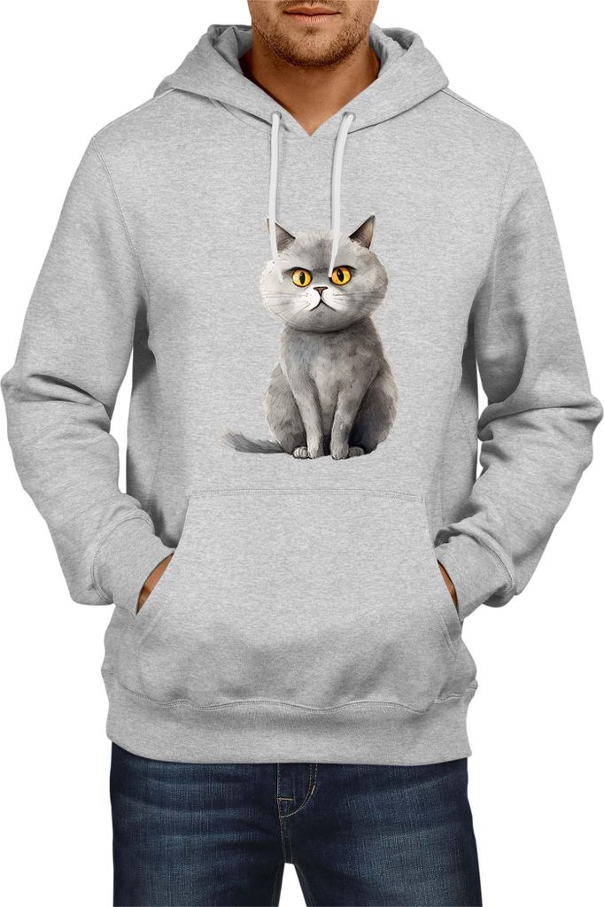 Herren Kapuzenpullover Funny Cats Breeds British Shorthair Cat 017, Man XL / Grau